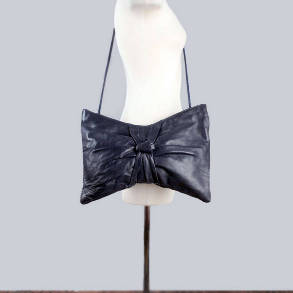 Big Blue Leather Bow Crossbody Bag Shoulder Purse